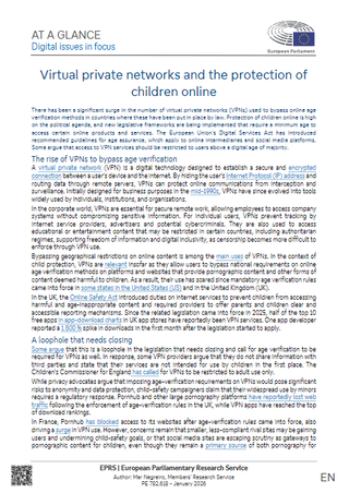 EPRS report (January 2026): The EU wants to limit access to VPNs to adults to strengthen online age controls