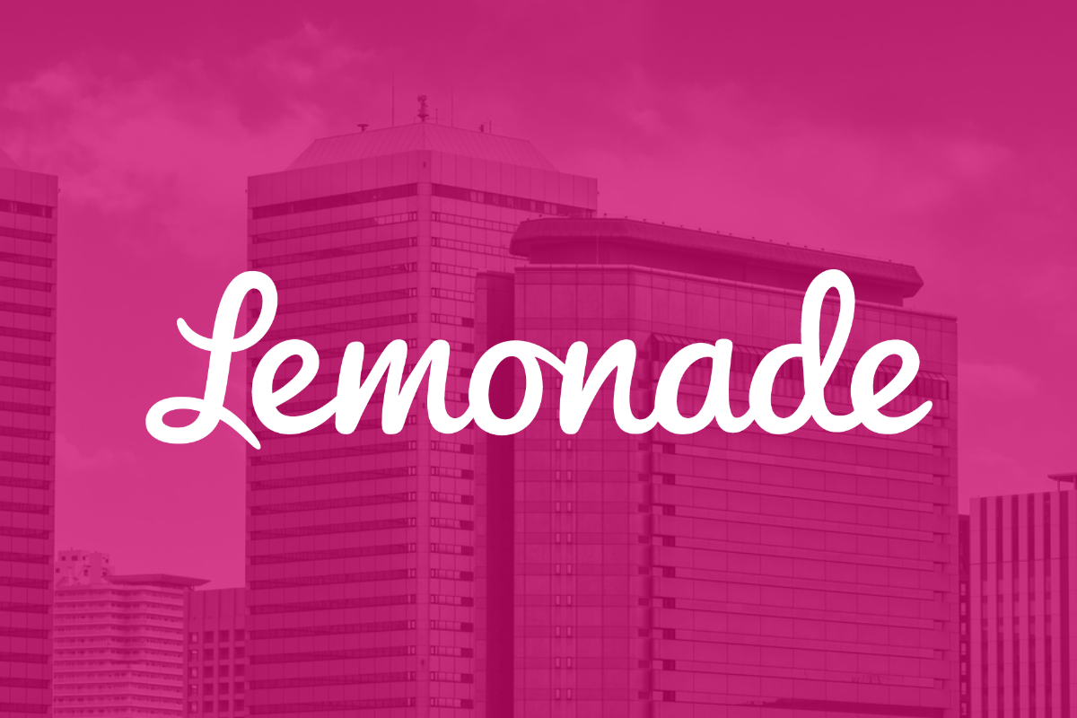 The Lemonade logo on a pink translucent background.