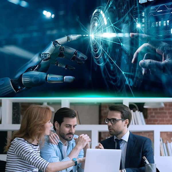 AI concept and a real estate agent working with clients