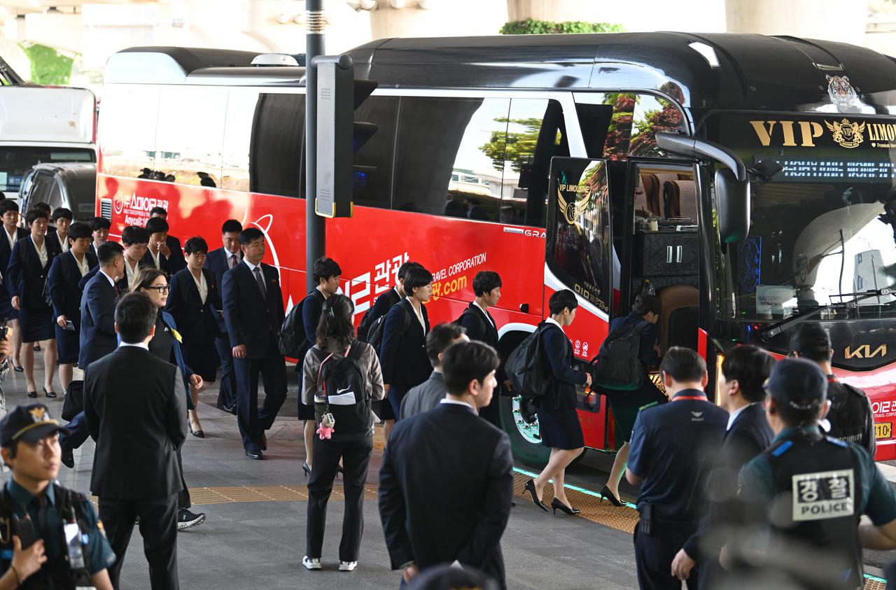 North Korea's Naegohyang Women's FC players arrive at Incheon International Airport in Incheon, South Korea on May 17, 2026. (AFP Photo)