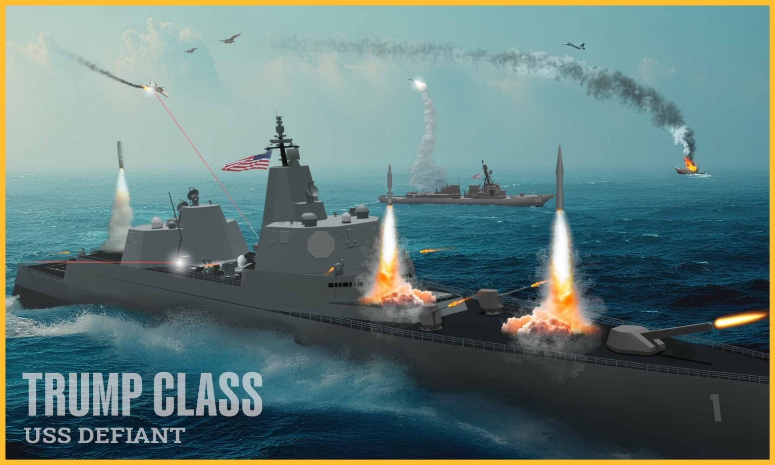 Artist's conception of the USS Defiant battleship. 