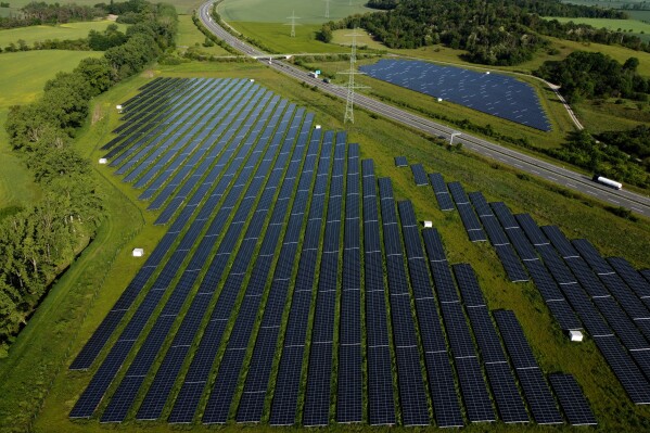 A new solar farm operate near Quedlinburg, Germany, May 26, 2025. (AP Photo/Matthias Schrader, File)
