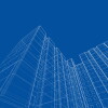 Vector wire-frame model of a residential building. Construction concept. Drawing or blueprint style. Vector made from 3d model