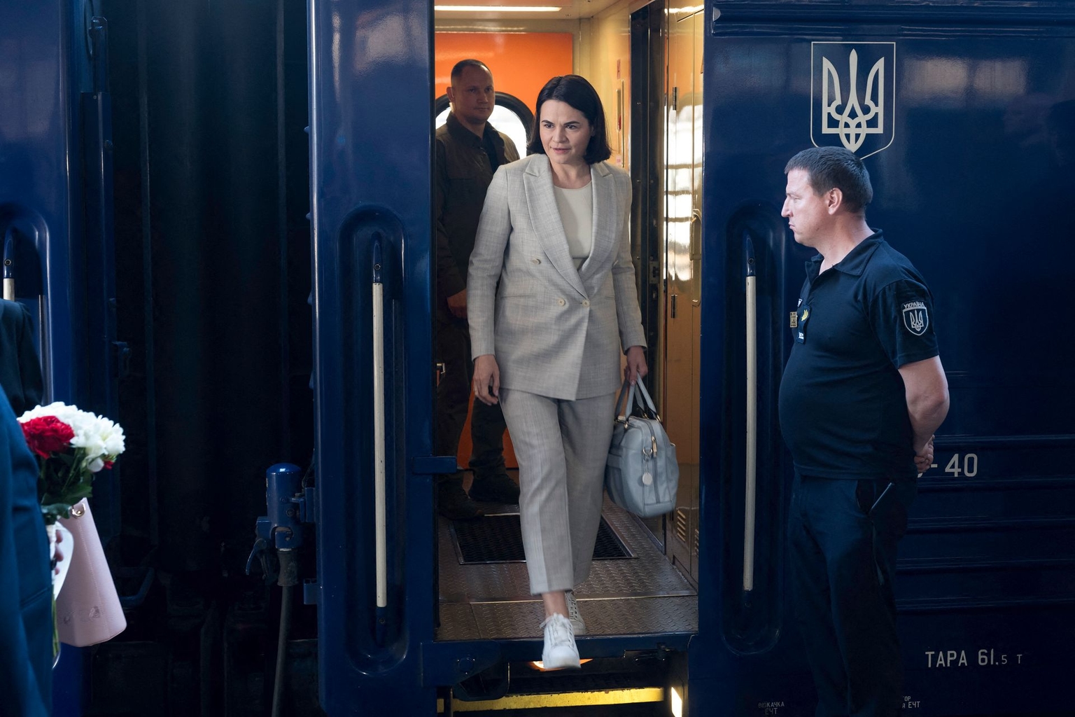 Belarusian opposition leader Sviatlana Tsikhanouskaya arrives in Kyiv, Ukraine, on May 25, 2026. 