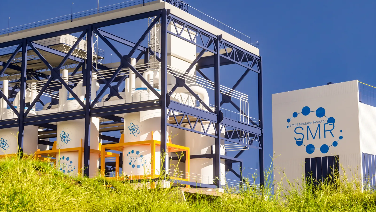An SMR plant under a clear blue sky.