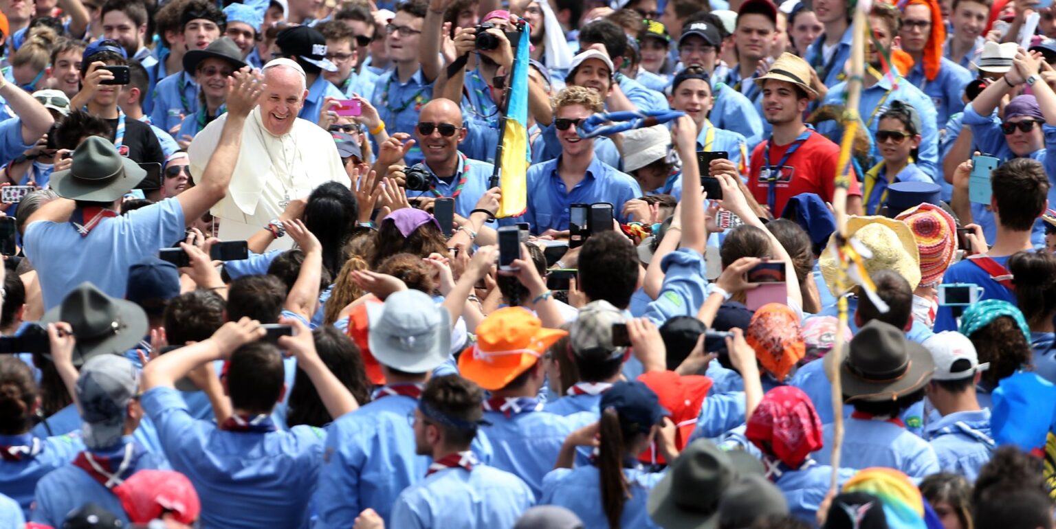 The late Pope Francis meets with members of the Association of Italian Catholic Guides and Scouts (AGESCI) in 2015