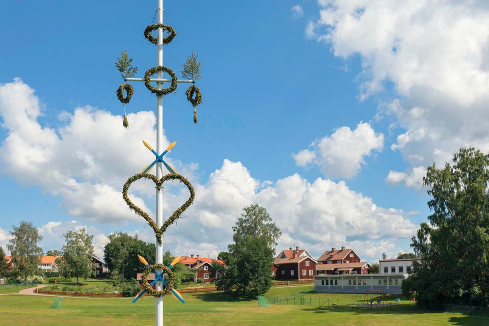 Traditional swedish maypole for the summer solstice celebration