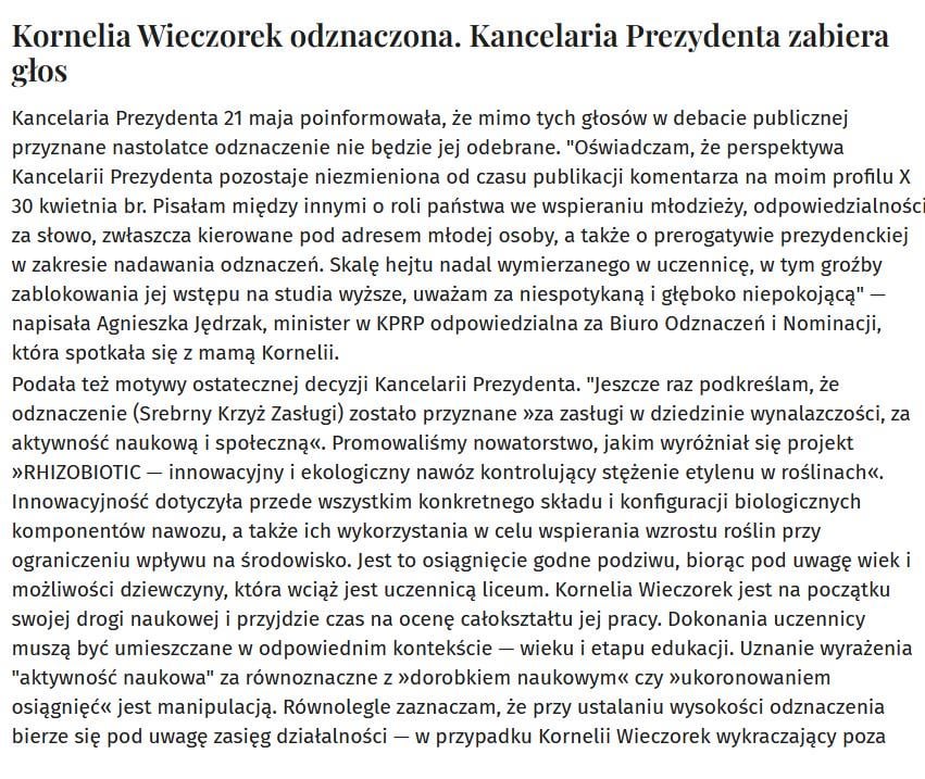 The presidential office repeats lies about K.Wieczorek