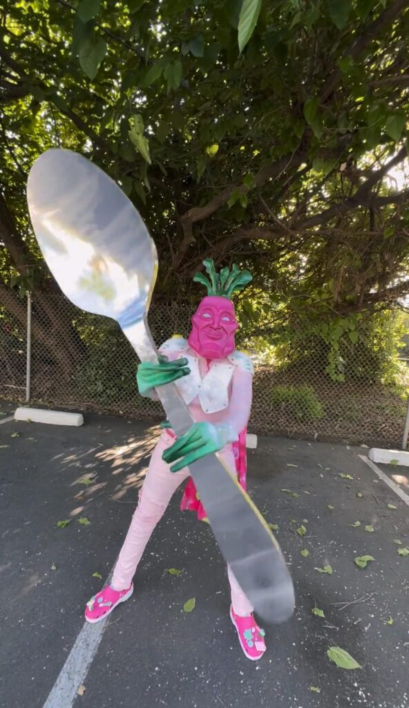 My comically large spoon for the Pink Soup Festival in Vilnius