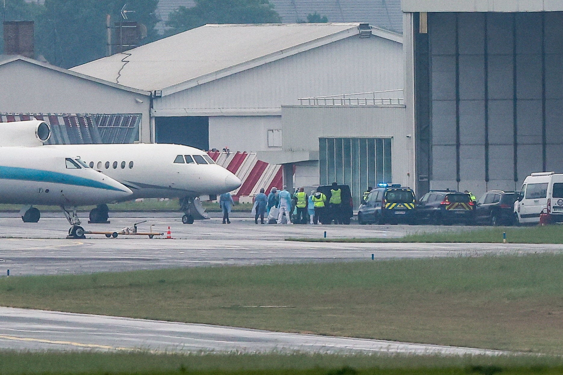 Passengers evacuated from the cruise ship MV Hondius, which was affected by a hantavirus outbreak, on the tarmac upon arrival at Le Bourget Airport, near Paris, France, 10 May 2026