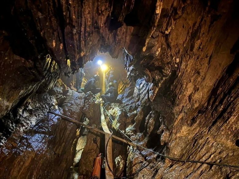 Rescuers work to bring out the trapped villagers inside the cave in Xaisomboun Province, Laos, May 29, 2026.