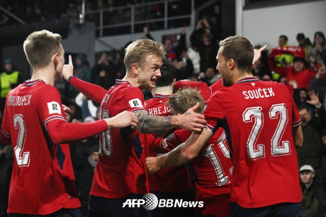 The Czech Republic national team, which defeated Denmark in the 2026 FIFA North, Central America and Caribbean World Cup European play-offs to qualify for the World Cup finals for the first time in 20 years and advance to Group A where South Korea is placed. /AFPBBNews=NEWS1