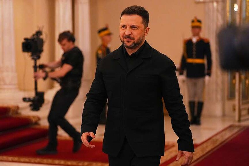 Ukraine's President Volodymyr Zelenskyy arrives at the Bucharest B9 summit held at the Cotroceni Presidential Palace in Bucharest, Romania, Wednesday, May 13, 2026. (AP Photo/Vadim Ghirda)