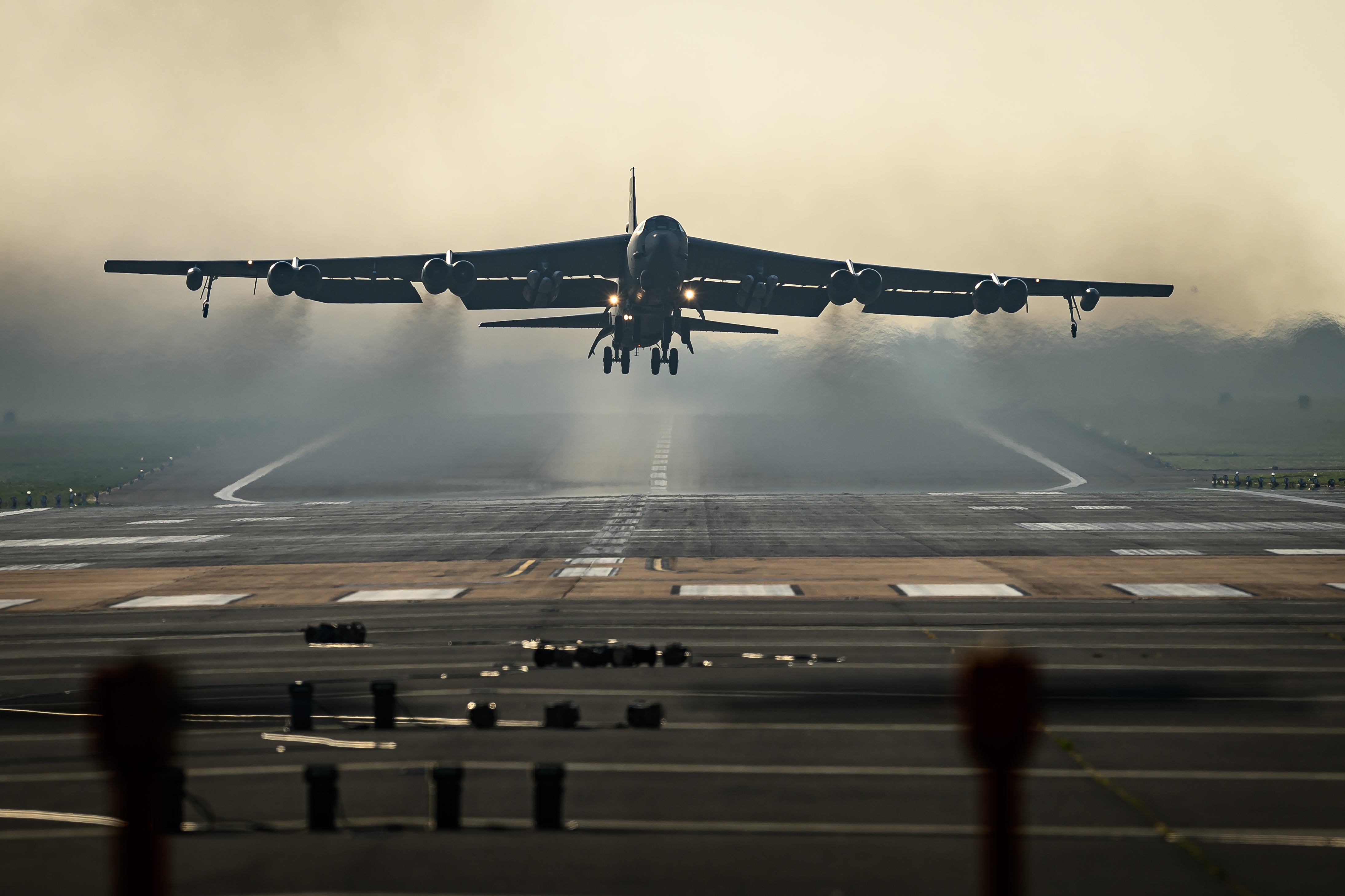 A United States Air Force B-52 Stratofortress strategic bomber takes off from RAF Fairford on March 19, 2026