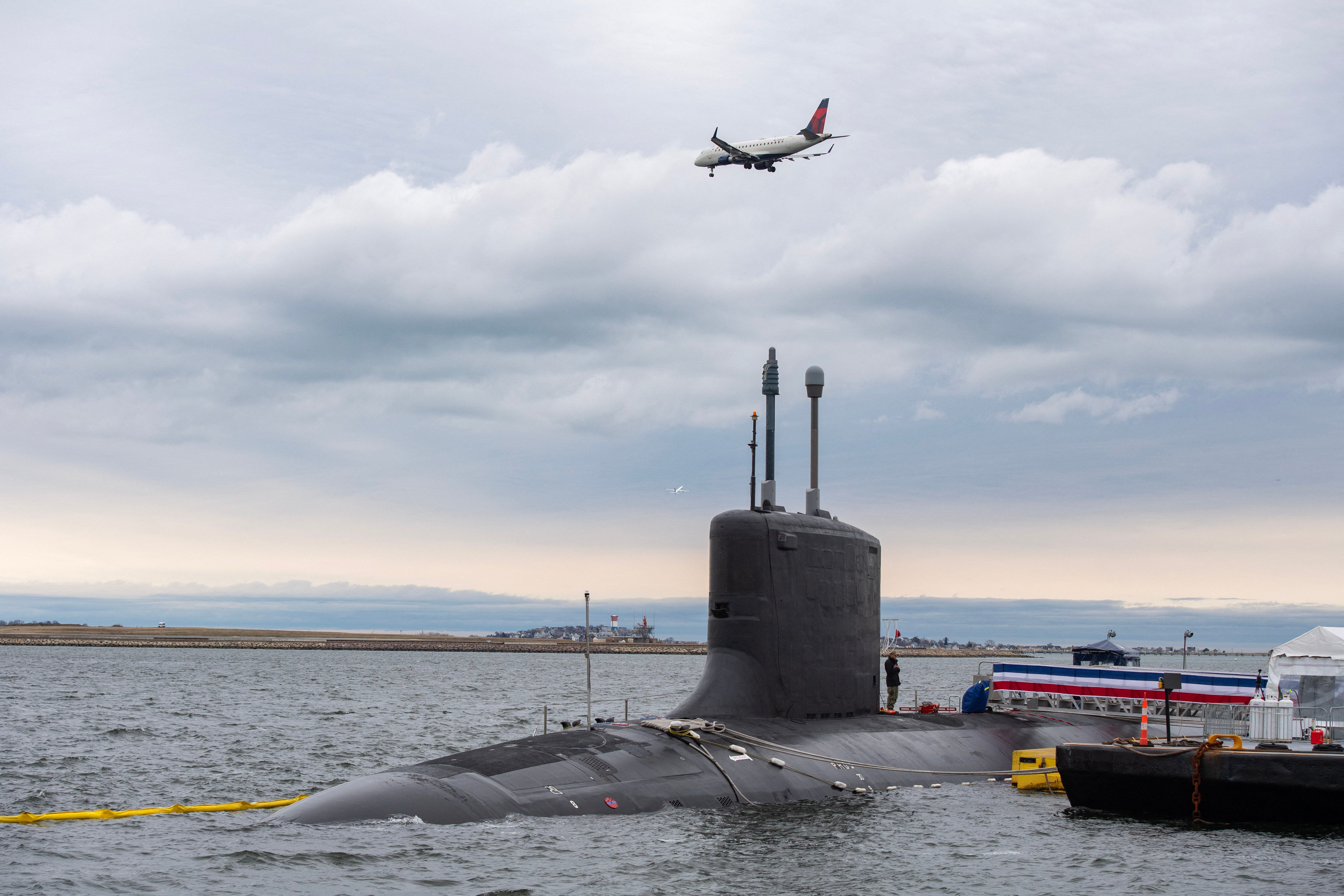 The Virginia-class fast attack submarine USS Massachusetts in Boston, 27 March