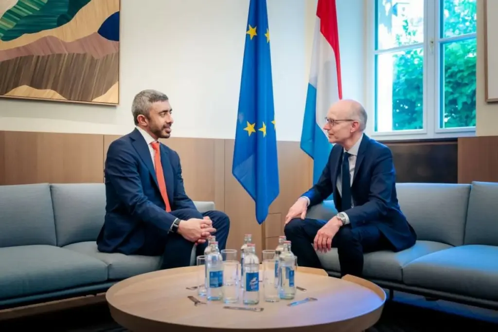 Abdullah bin Zayed meets with Prime Minister of Luxembourg H.H. Sheikh Abdullah commended the growing prospects of cooperation between the two nations. Picture credit: WAM