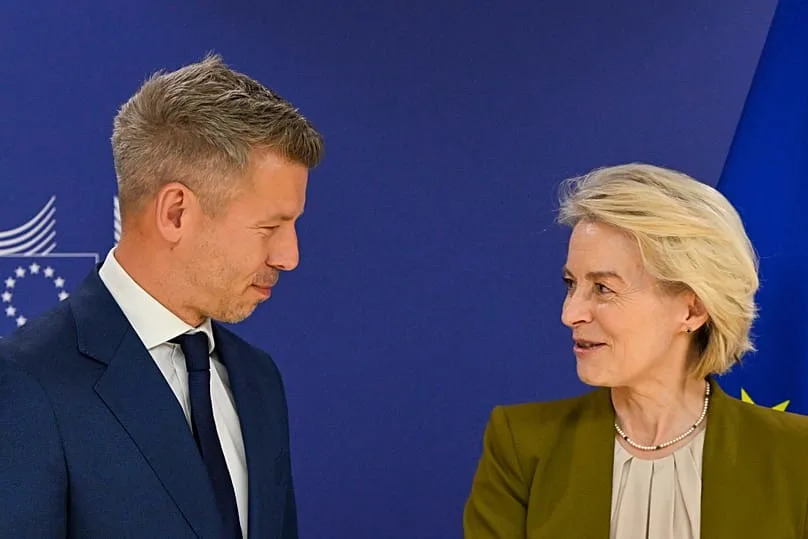 European Commission President Ursula von der Leyen speaks with Hungary's incoming Prime Minister Péter Magyar in Brussels, 29 April, 2026
