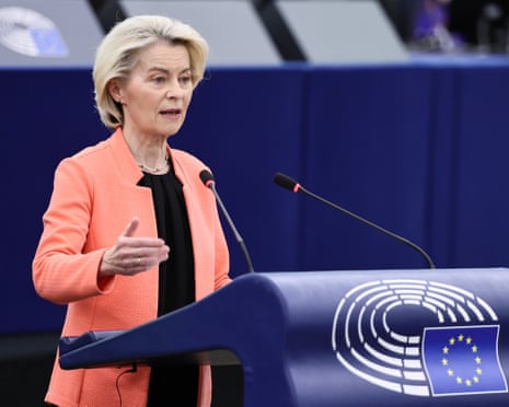 European Commission President Ursula von der Leyen speaks at the European Parliament in Strasbourg, France.