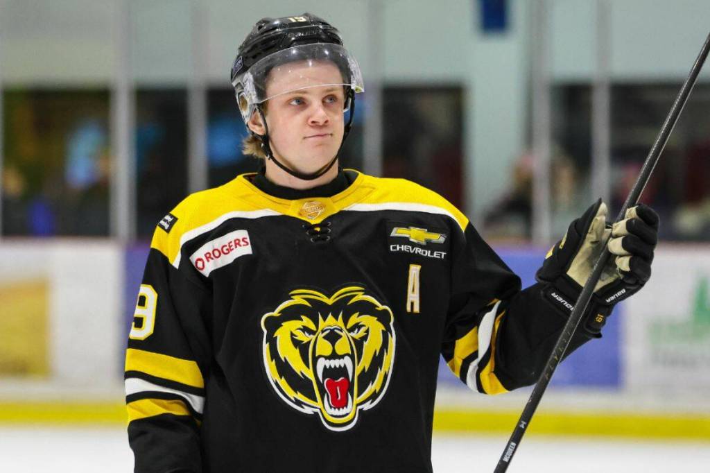 Fan favourite turns pro in Sweden as Victoria Grizzlies reload for next season Graduating Victoria Grizzlies forward Vidar Blixt raises his stick to salute the Grizzlies fans. Blixt recently signed his first professional contract with Mariestad BoIS in Sweden. (Photo courtesy of Victoria Grizzlies)