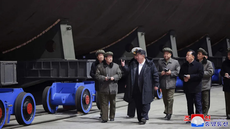 Pyongyang periodically releases images of Kim Jong-un inspecting warships — including submarines<span class="copyright">KCNA/REUTERS</span>