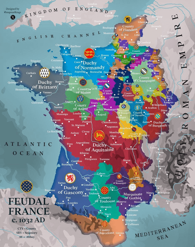 France was once as decentralized as Holy Roman Empire (1032 AD)