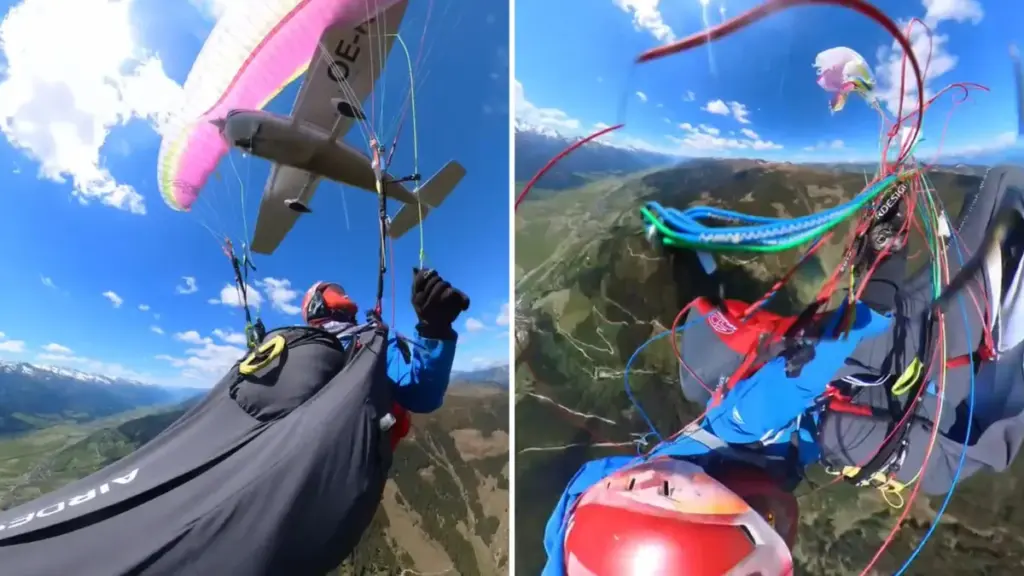 Salzburg, Austria: Paraglider hit by small plane over alps, parachute shredded Salzburg, Austria: Paraglider hit by small plane over alps, parachute shredded