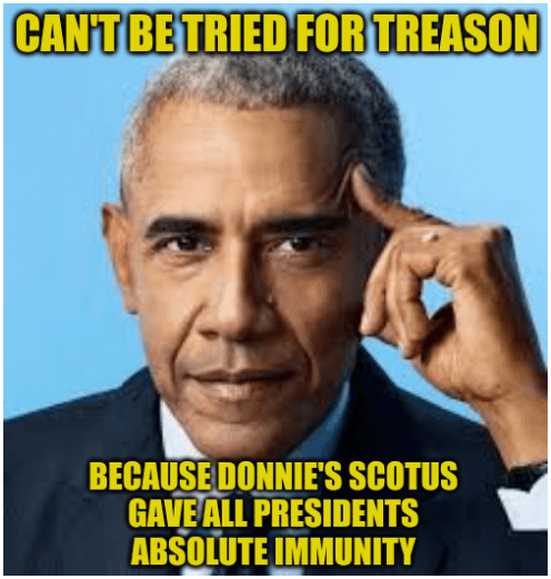 Sundownning Donnie said President Obama should be tried for treason... except Donnie's SCOTUS gave presidents absolute immunity while in office.