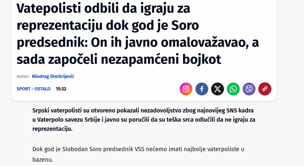 Watepol players refused to play for the national team as long as Soro was president: He publicly disparaged them, and now they started an unprecedented boycott