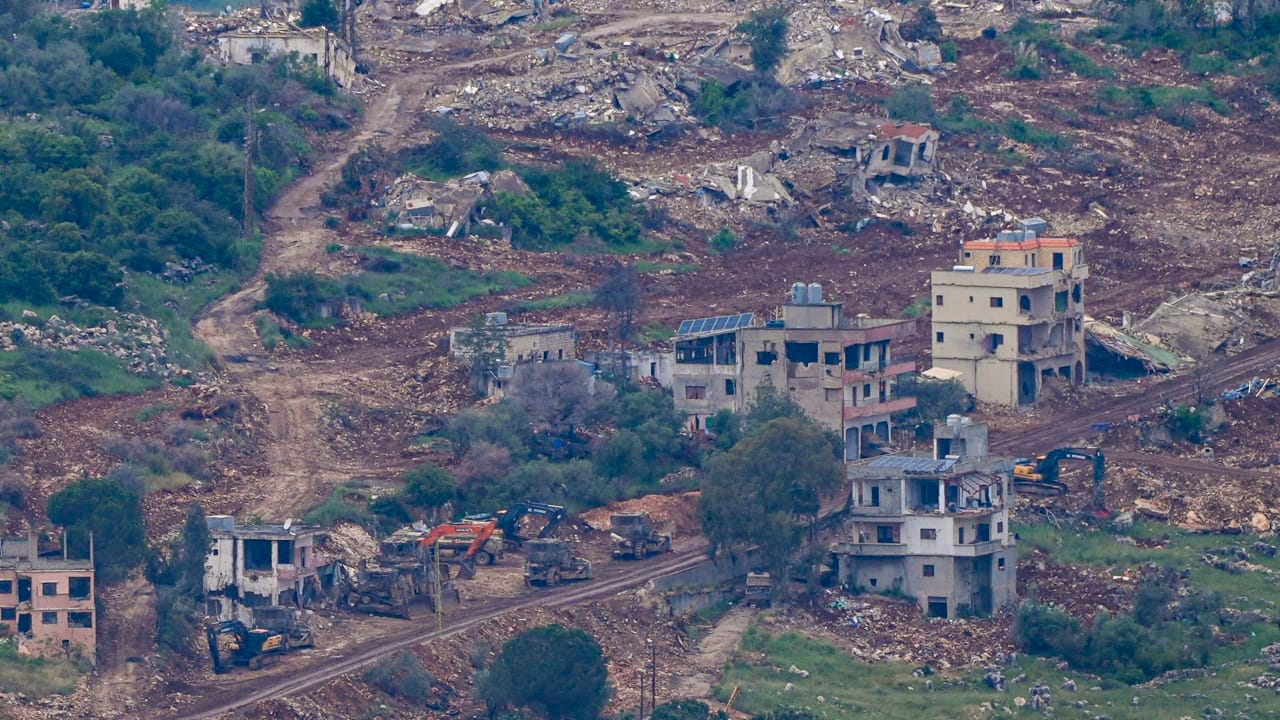 Israeli soldiers seen inside southern Lebanon as seen from the Israeli side of the border, May 5, 2026.