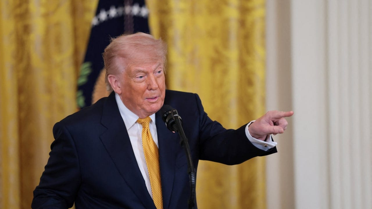 US President Donald Trump speaks during an event to mark Military Mother's Day, in the East Room at the White House in Washington, DC, US, May 6, 2026. 