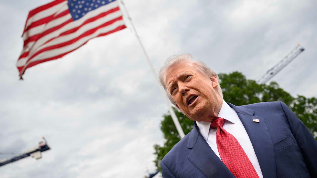 US President Donald Trump speaks to journalists as he makes his way to board Marine One before departing from the South Lawn of the White House in Washington, DC on May 8, 2026.