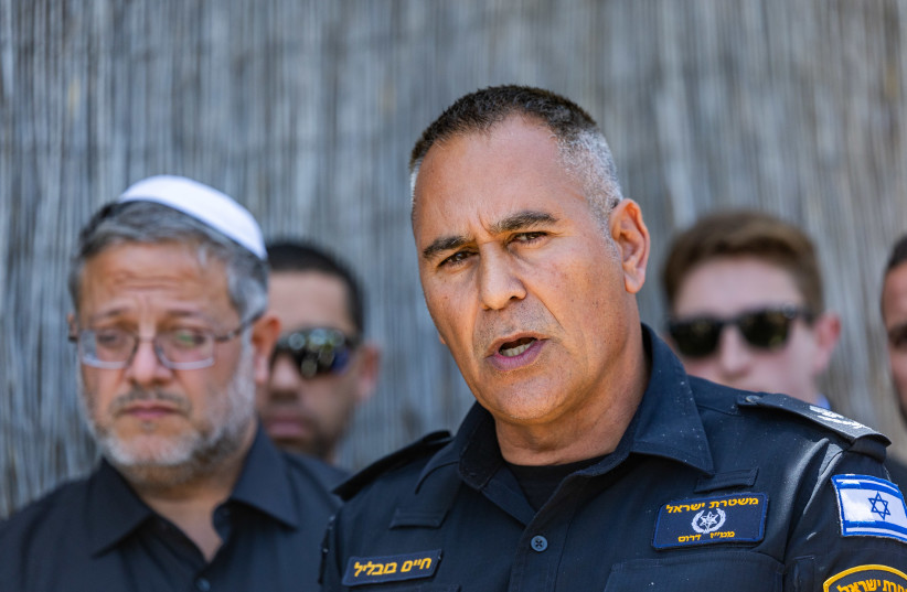 Southern District Police Commander Haim Bublil visit the Bedouin town of Rahat, southern Israel, during a police operation, May 7, 2025.