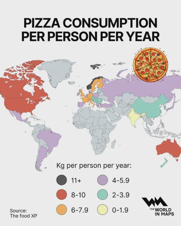 Pizza consumption per person per year.
