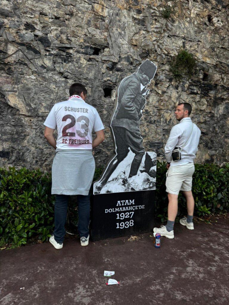 SC Freiburg fans urinating on the monument of Atatürk, the founder of the Republic of Turkey.