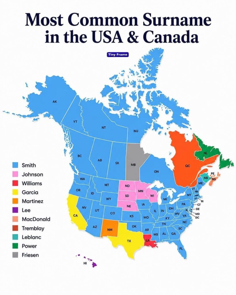 Most common last names in the U.S. and Canada