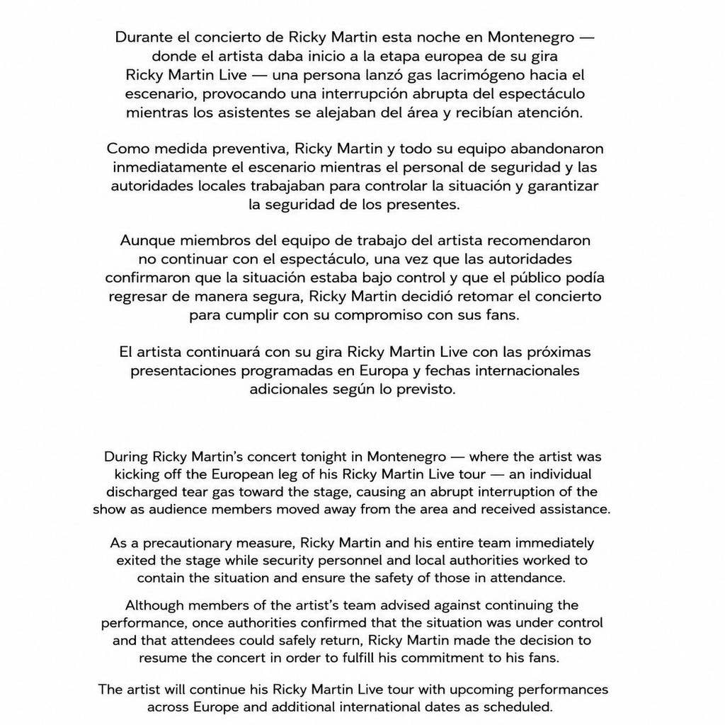photo of statement from ricky martin publicist