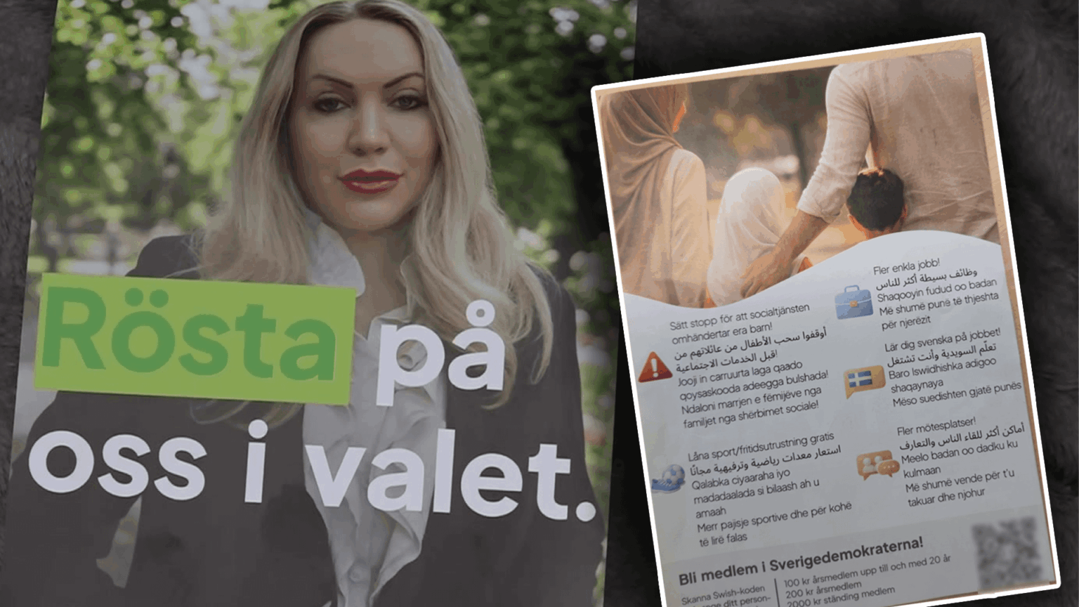 SD distributes leaflets in Arabic: Put an end to social services