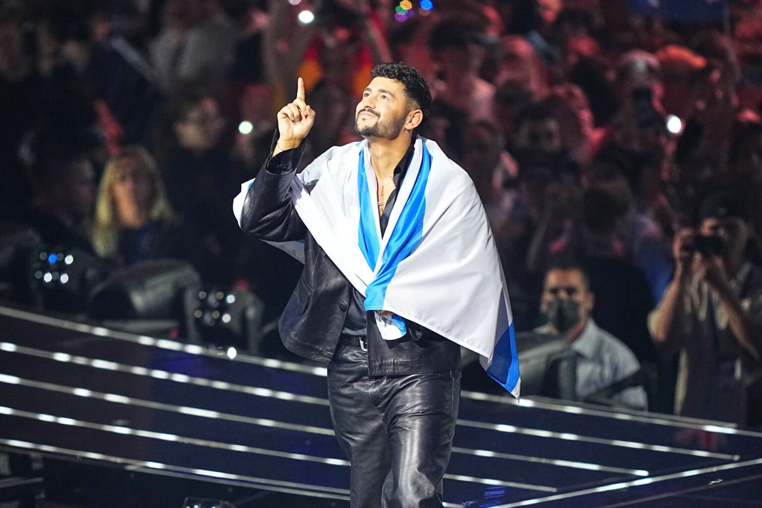 Israel's Noam Bettan prepares to take the stage at boycotted Eurovision final