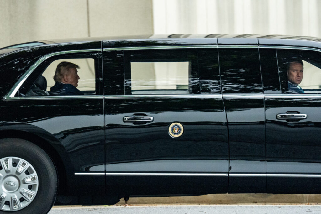 President Donald Trump departs Walter Reed National Military Medical Center, Tuesday, May 26, 2026,...