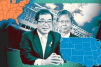 Sekisui House CEO Yoshihiro Nakai and Sumitomo Forestry president Toshiro Mitsuyoshi