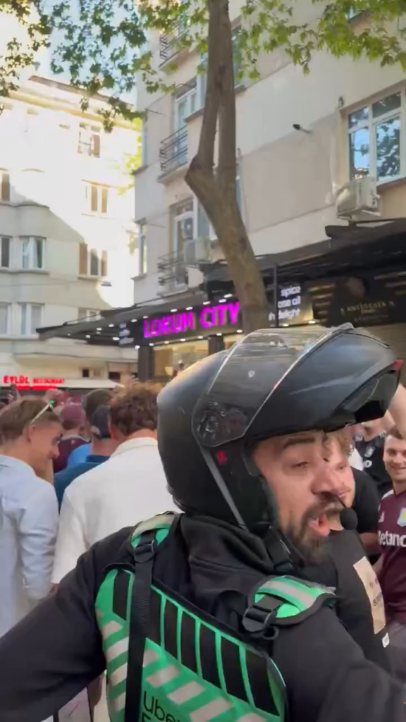 Aston Villa fans stopped a delivery driver and stole his food before the Europa League final in Istanbul.