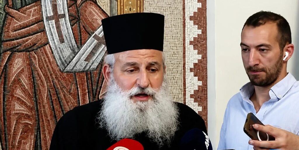 The elected candidate of the Holy Synod, until recently Protosyncellus of the Metropolis of Trimythous, Archimandrite Grigorios Ioannidis, is the new Metropolitan of Paphos. Above, in his first statements after his election by the Holy Synod. (Photo: CNA)
