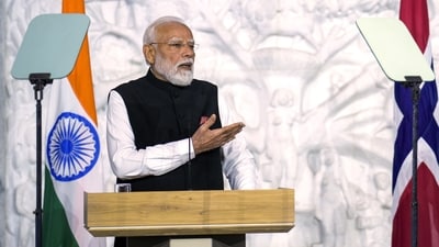 Prime Minister Narendra Modi speaks at a briefing on the summit with Nordic countries in Oslo. (Stian Lysberg Solum/NTB Scanpix) Prime Minister Narendra Modi speaks at a briefing on the summit with Nordic countries in Oslo. (Stian Lysberg Solum/NTB Scanpix)