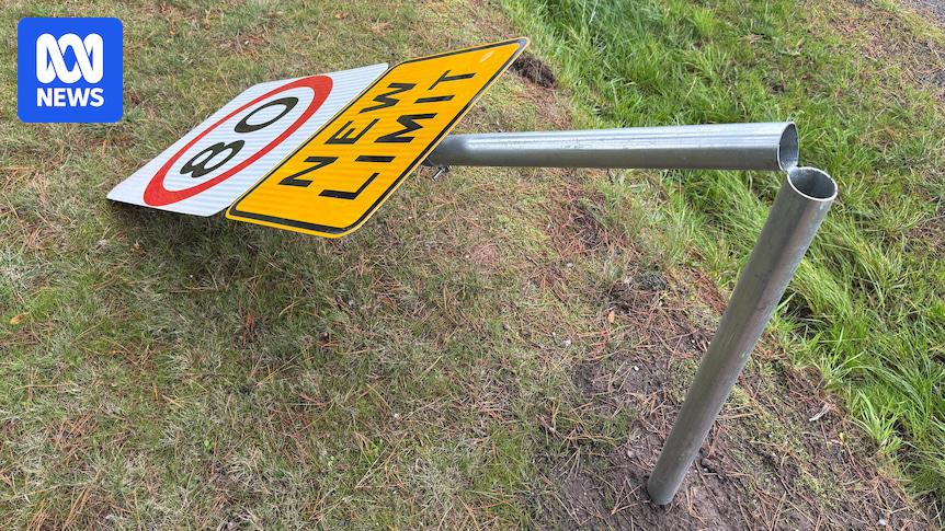 Vandals saw off road signs in protest against reduced speed limits on Victorian roads