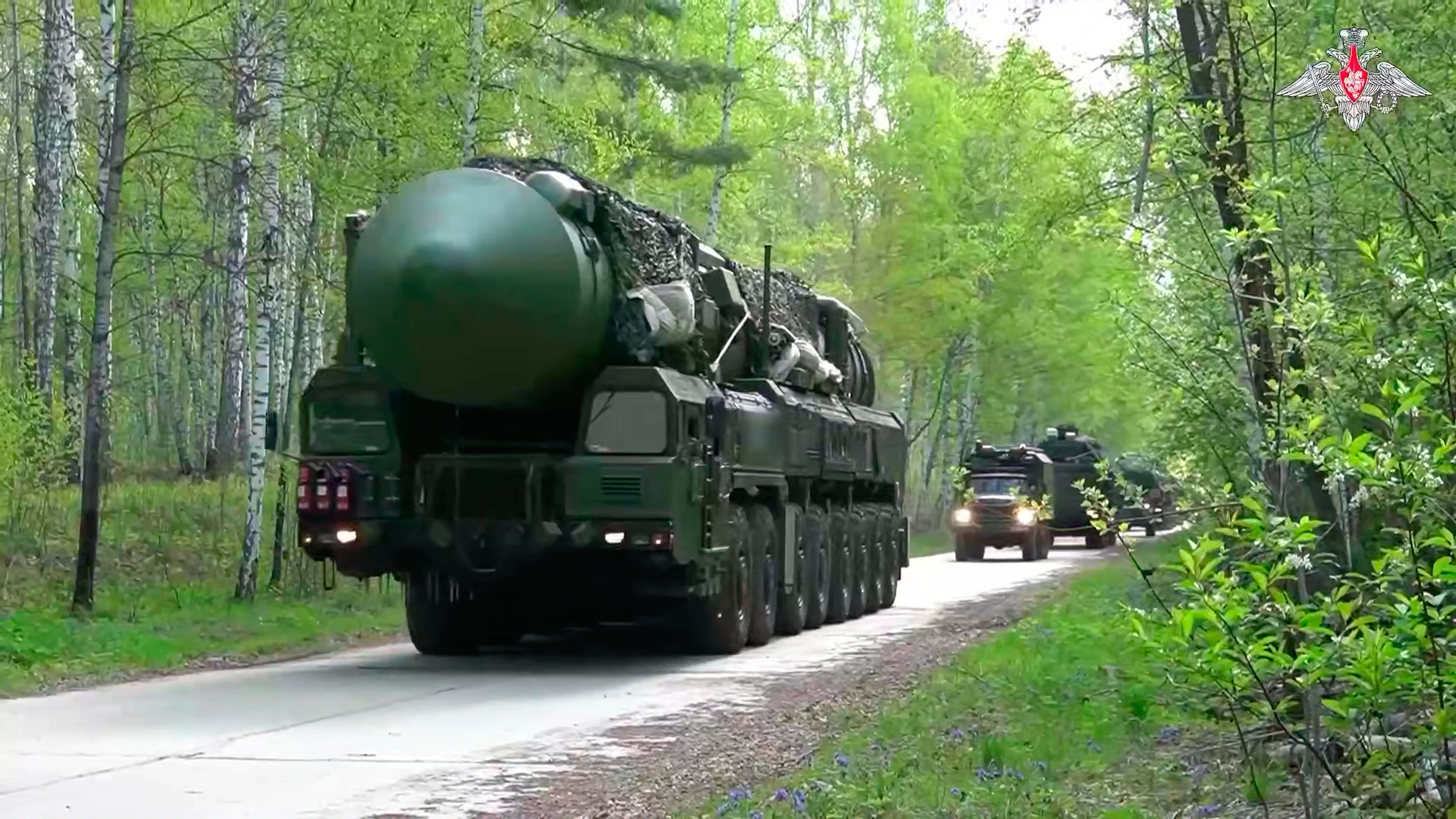 A Yars intercontinental ballistic missile during the drills