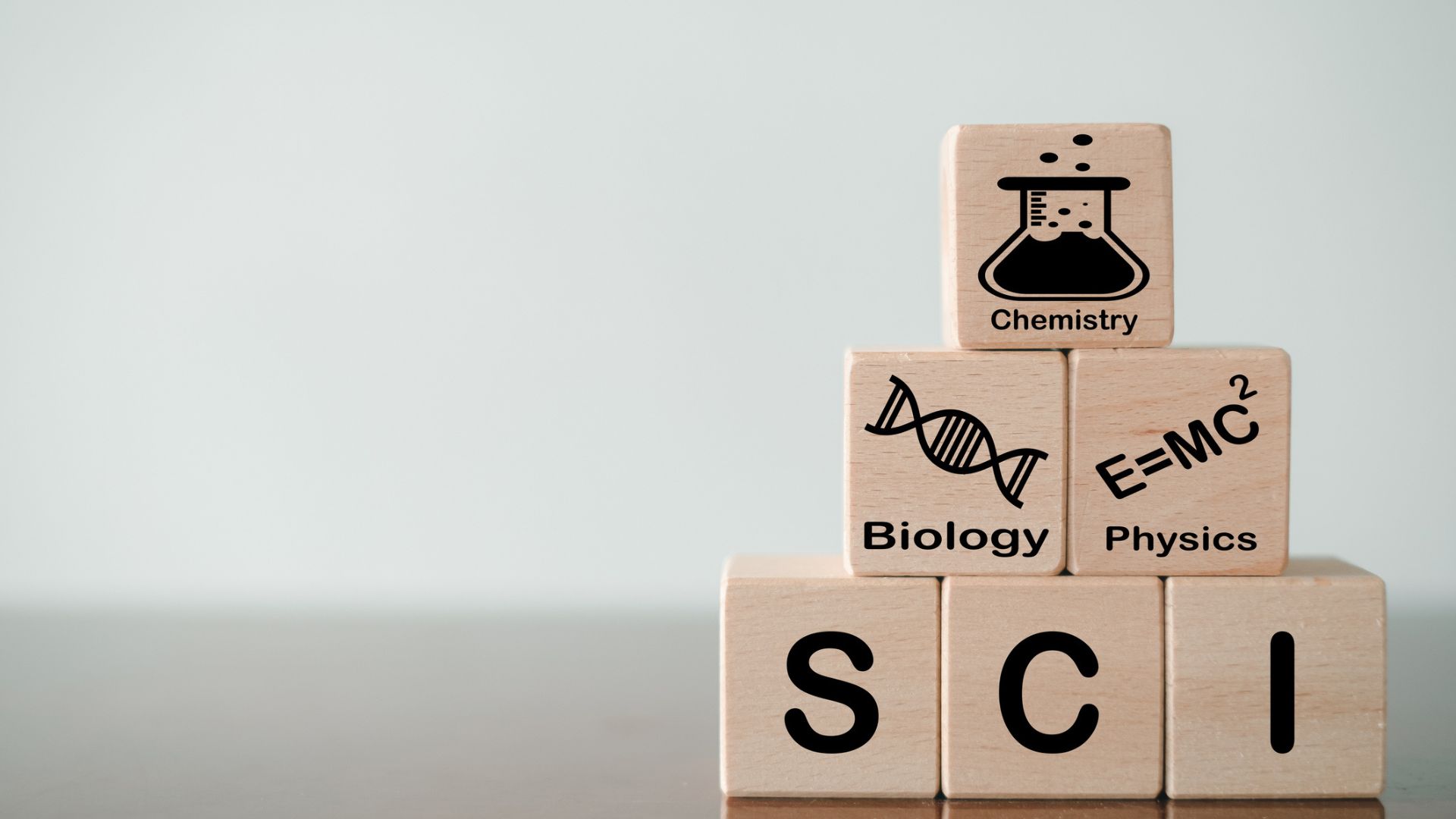 SCI concepts on various wooden stacked blocks