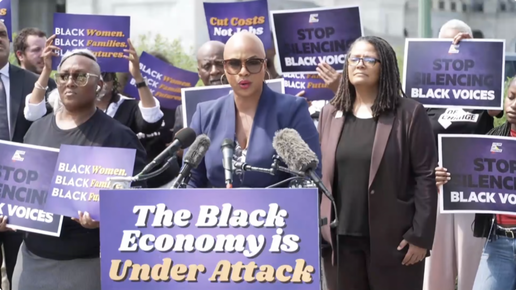 ‘Give a damn!’ Rep. Ayanna Pressley, advocates call out Trump’s attacks on the Black economy 'Give a damn!' Rep. Ayanna Pressley, advocates call out Trump's attacks on the Black economy