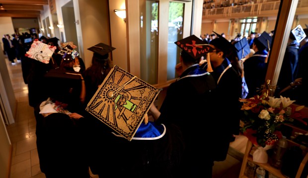 Sonoma State University graduates wait to receive their diplomas, Saturday, May 23, 2026, at the Green Music Center in Rohnert Park. (Kent Porter / The Press Democrat)