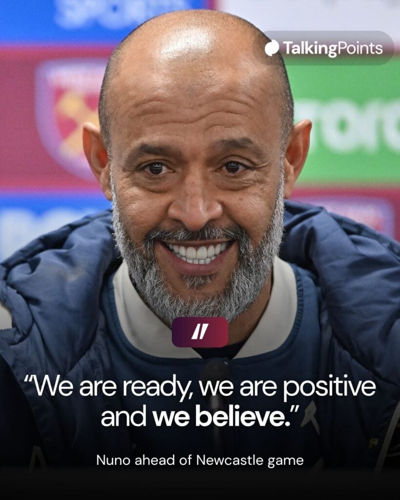 A graphic showing quotes from Nuno Espirito Santo during a press conference reading: 