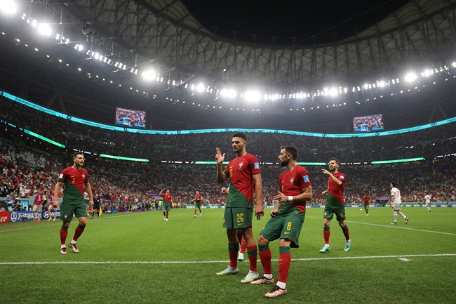 Gonçalo Ramos celebrates after scoring against Switzerland at the 2022 World Cup